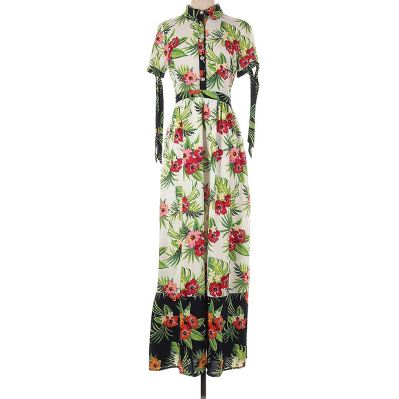 The Moon Retro 70's Boho Tropical Vacation Hawaiian Pearl Button Up Maxi Dress S - Picture 1 of 16